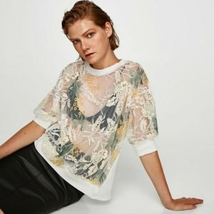 NWT Zara Floral Embroidered Sequin Top
